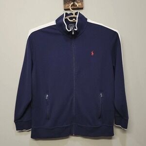 Polo Ralph Lauren Track Jacket Mens XXL Navy Full Zip Stripe Cotton Zip Pockets
